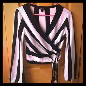 Striped Crop Top with Tie at Waist